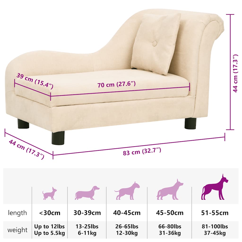 Hundesofa mit Kissen Creme 83x44x44 cm Plüsch