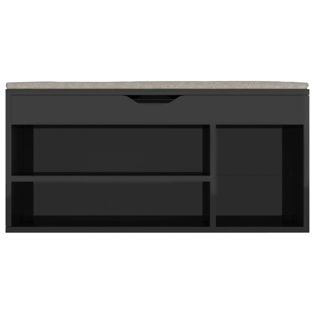 Schuhbank mit Kissen Hochglanz-Schwarz 104x30x49cm