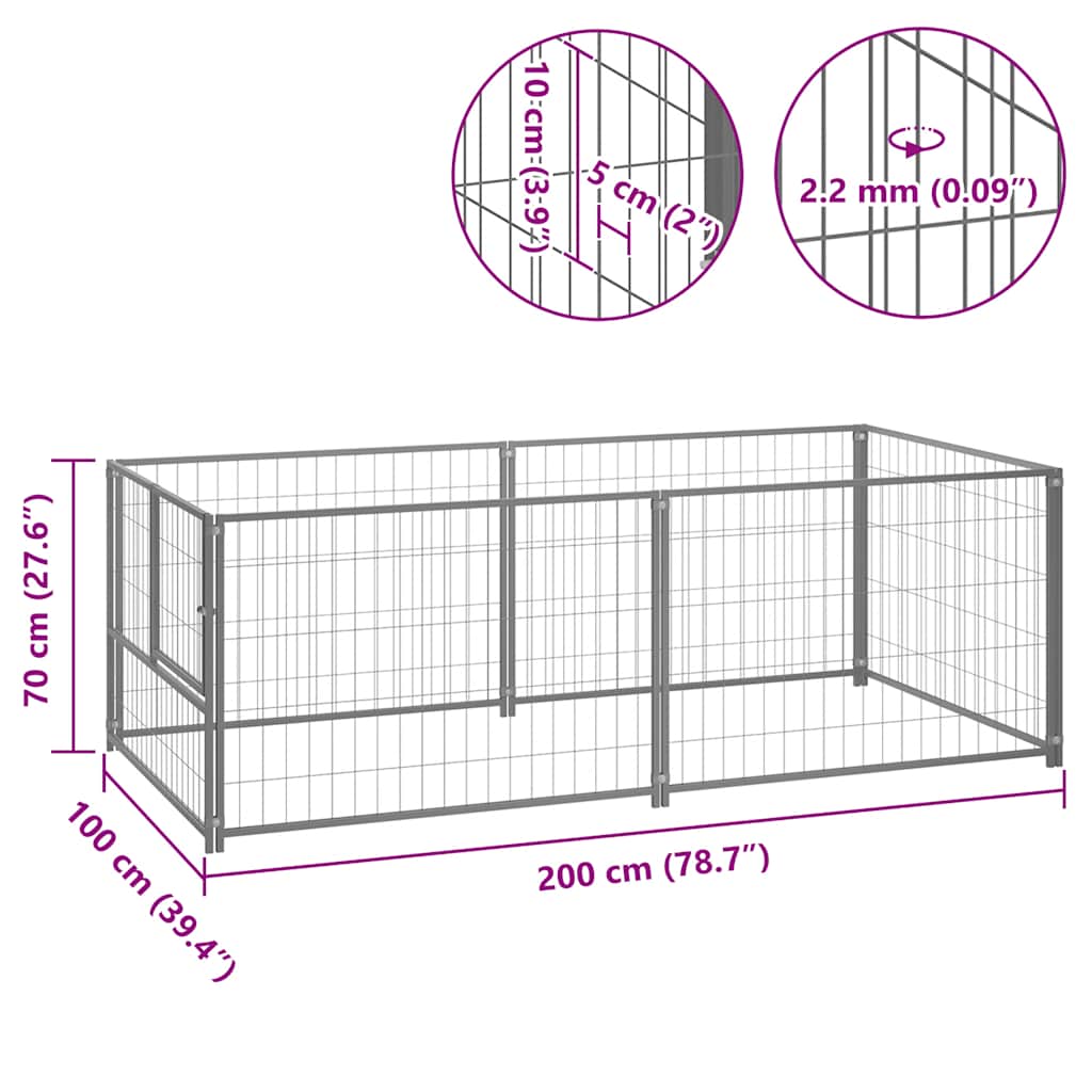Hundezwinger Silbern 200x100x70 cm Stahl