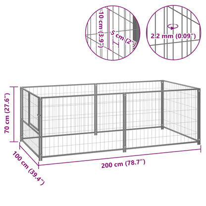 Hundezwinger Silbern 200x100x70 cm Stahl