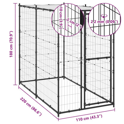 Outdoor-Hundezwinger Stahl mit Überdachung 110x220x180 cm