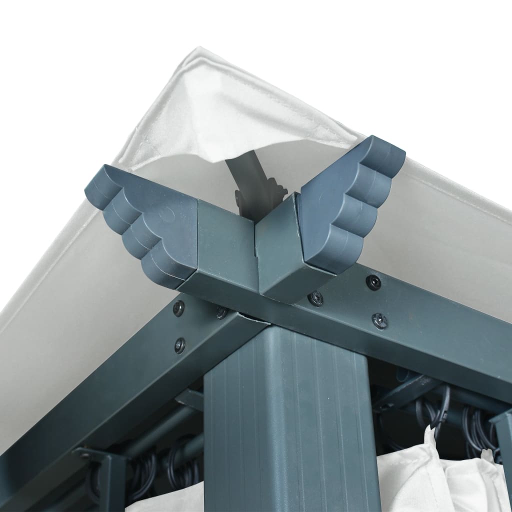 Pavillon mit Vorhängen & LED-Lichterkette 400x300 cm Creme Alu