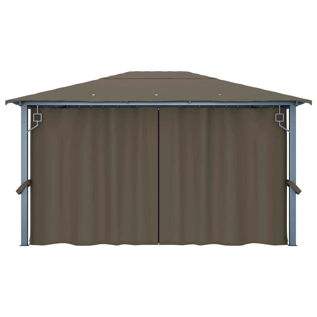 Pavillon mit Vorhängen & LED-Lichterkette 400x300 cm Taupe Alu