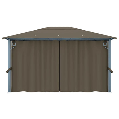 Pavillon mit Vorhängen & LED-Lichterkette 400x300 cm Taupe Alu