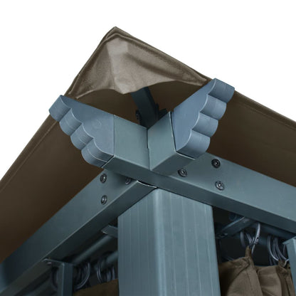 Pavillon mit Vorhängen & LED-Lichterkette 400x300 cm Taupe Alu