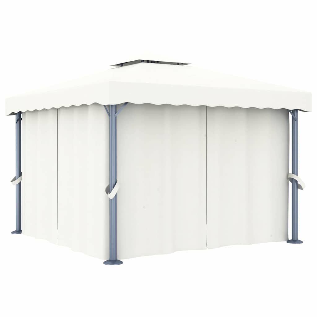 Pavillon mit Vorhängen & LED-Lichterkette 3x3 m Cremeweiß