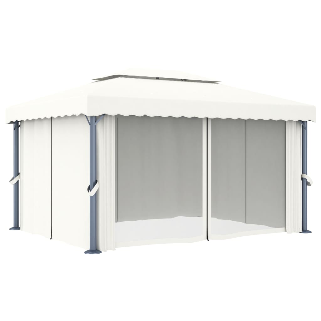 Pavillon mit Vorhängen & LED-Lichterketten 4x3 m Cremeweiß