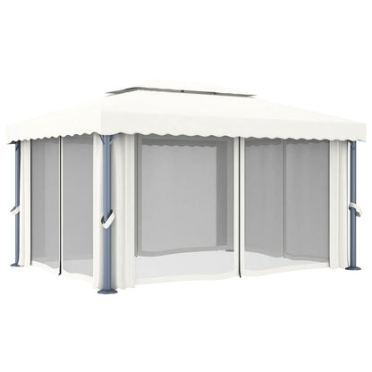 Pavillon mit Vorhängen & LED-Lichterketten 4x3 m Cremeweiß