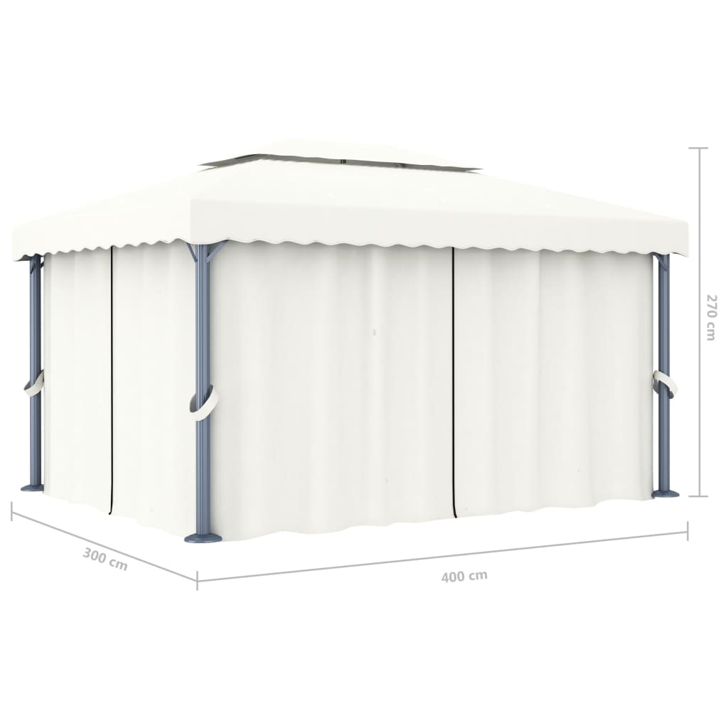 Pavillon mit Vorhängen & LED-Lichterketten 4x3 m Cremeweiß