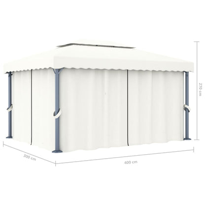 Pavillon mit Vorhängen & LED-Lichterketten 4x3 m Cremeweiß