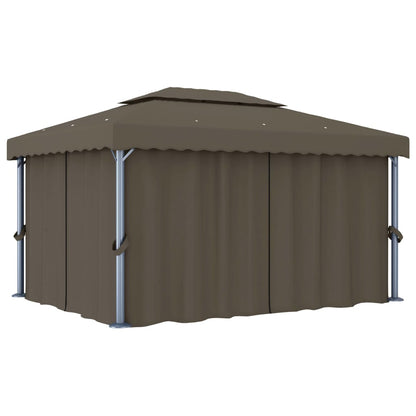 Pavillon mit Vorhängen & LED-Lichterkette 4x3 m Taupe