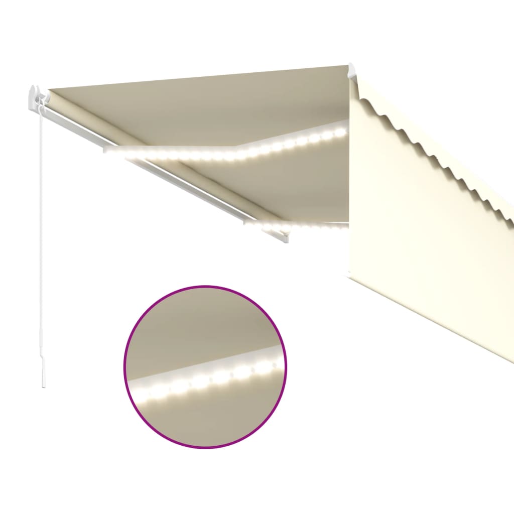 Markise Manuell Einziehbar mit Rollo & LED 3x2,5 m Creme