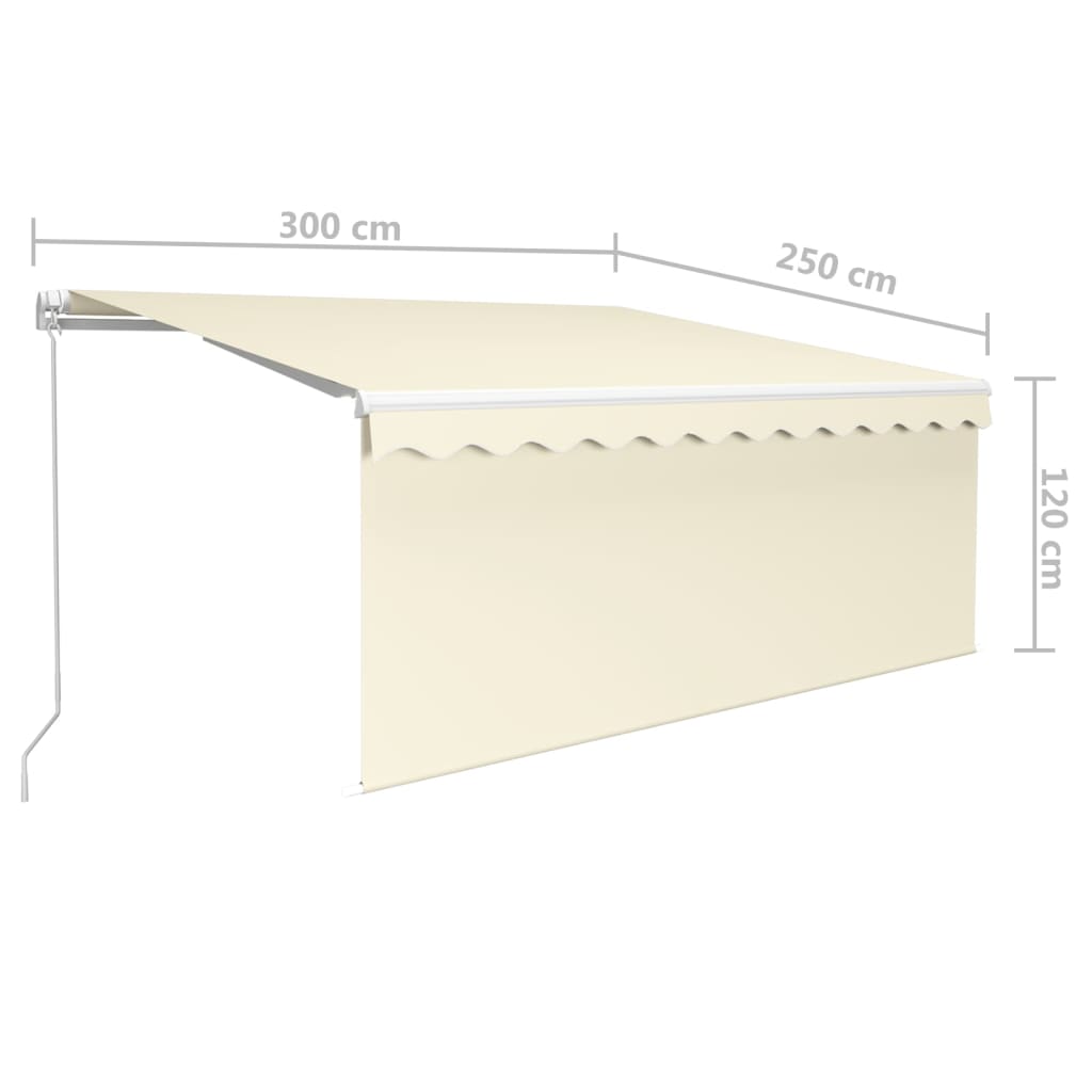 Markise Manuell Einziehbar mit Rollo & LED 3x2,5 m Creme