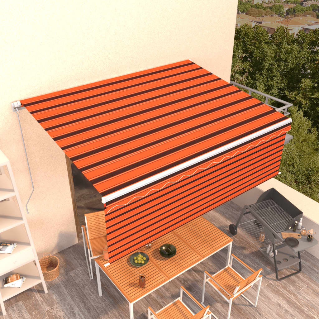 Markise Manuell Einziehbar mit Rollo 4x3 m Orange & Braun