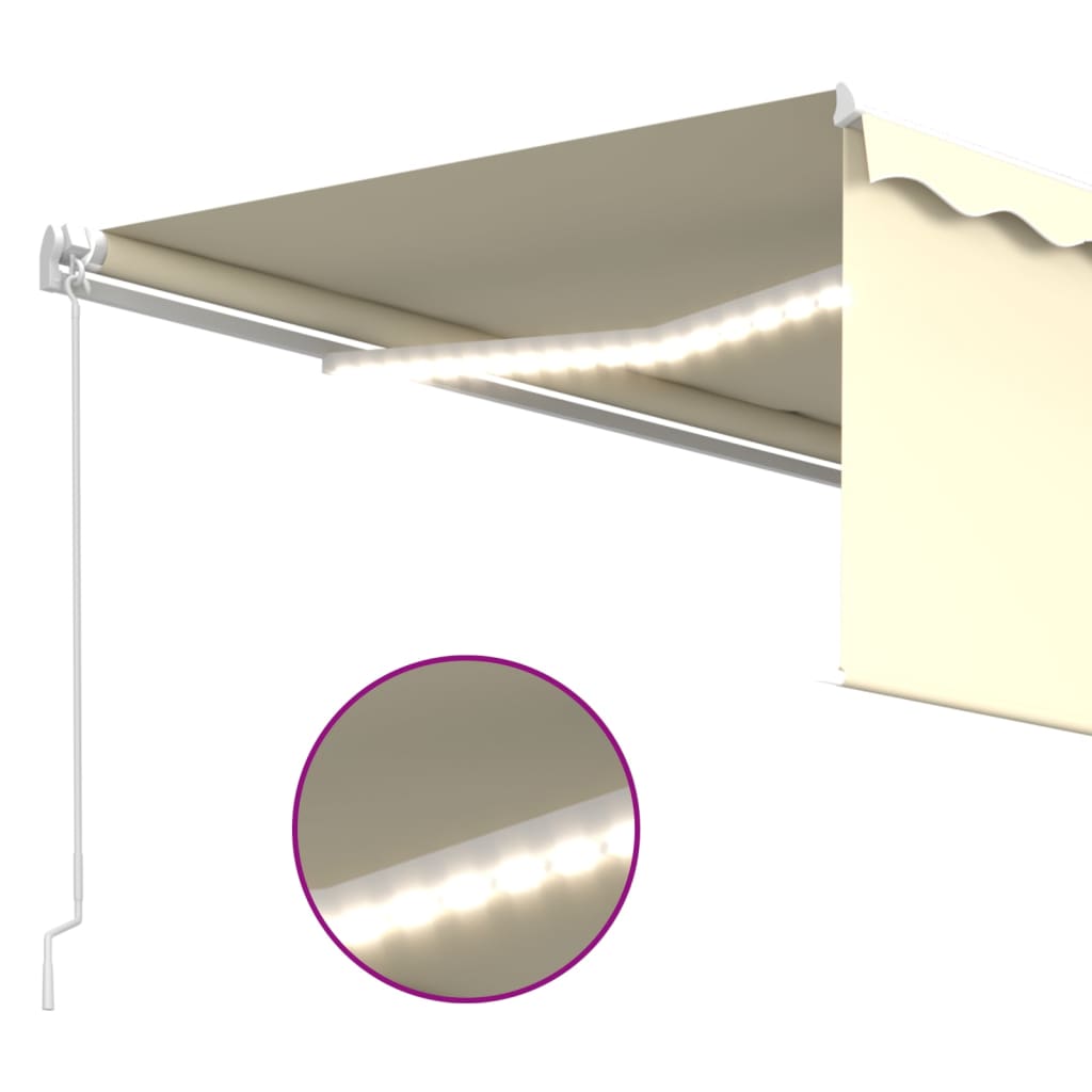Markise Manuell Einziehbar mit Rollo & LED 4x3 m Creme