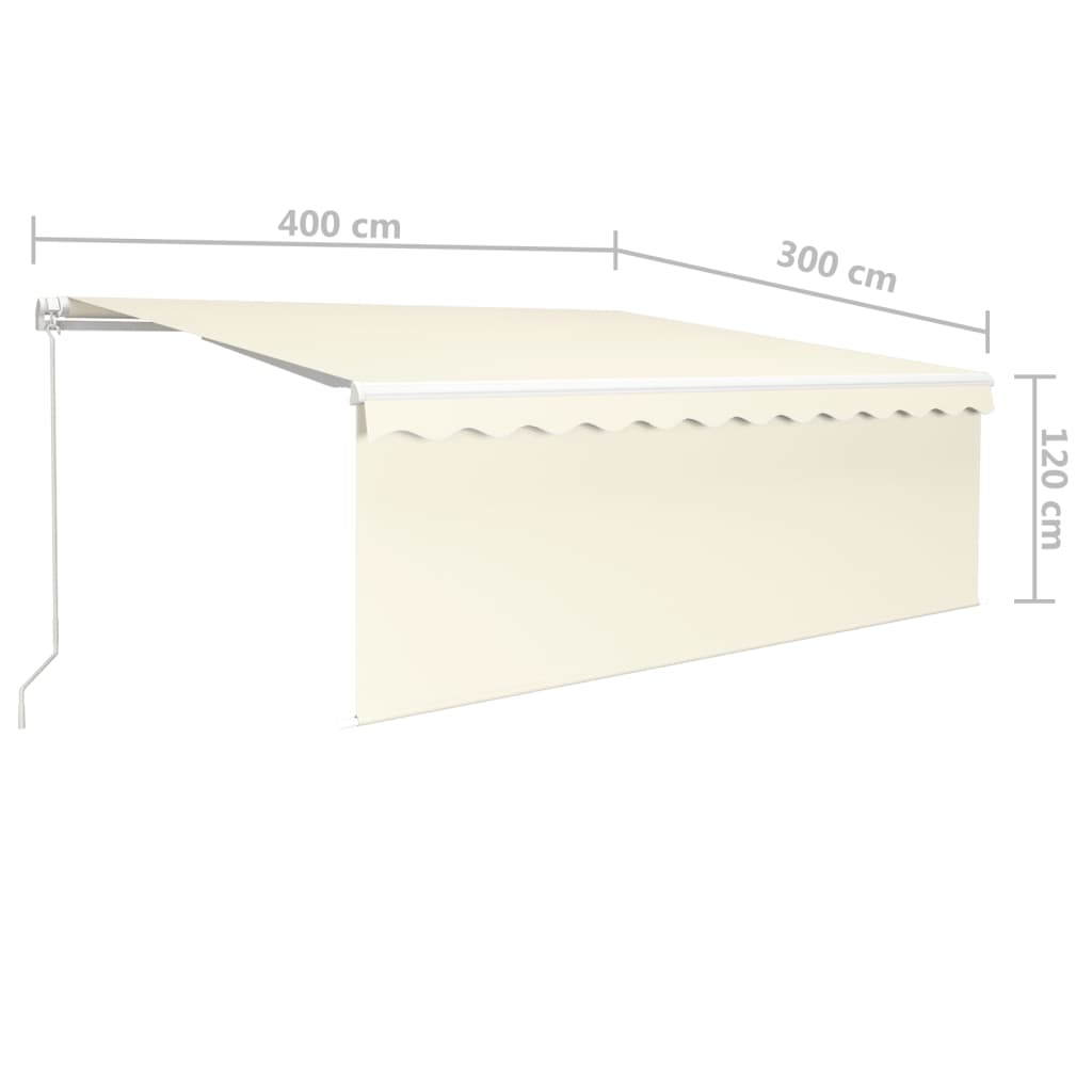 Markise Manuell Einziehbar mit Rollo & LED 4x3 m Creme