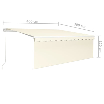 Markise Manuell Einziehbar mit Rollo & LED 4x3 m Creme