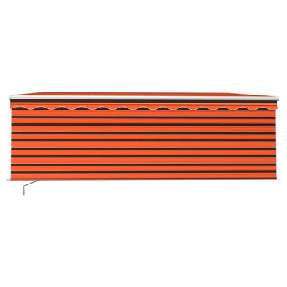 Markise Manuell Einziehbar mit Rollo & LED 4x3 m Orange & Braun