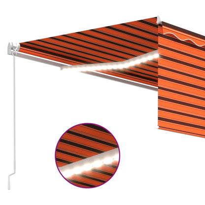 Markise Manuell Einziehbar mit Rollo & LED 4x3 m Orange & Braun