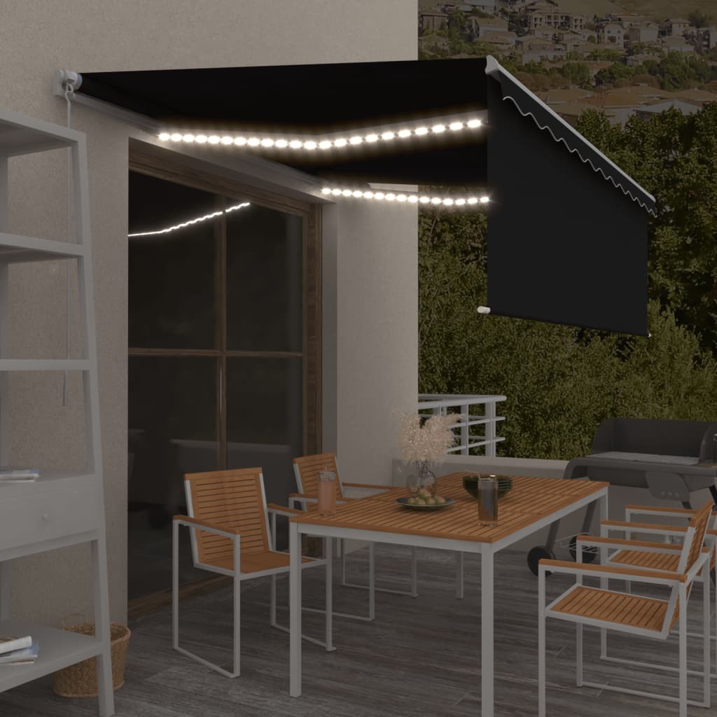 Markise Manuell Einziehbar mit Rollo & LED 4,5x3 m Anthrazit