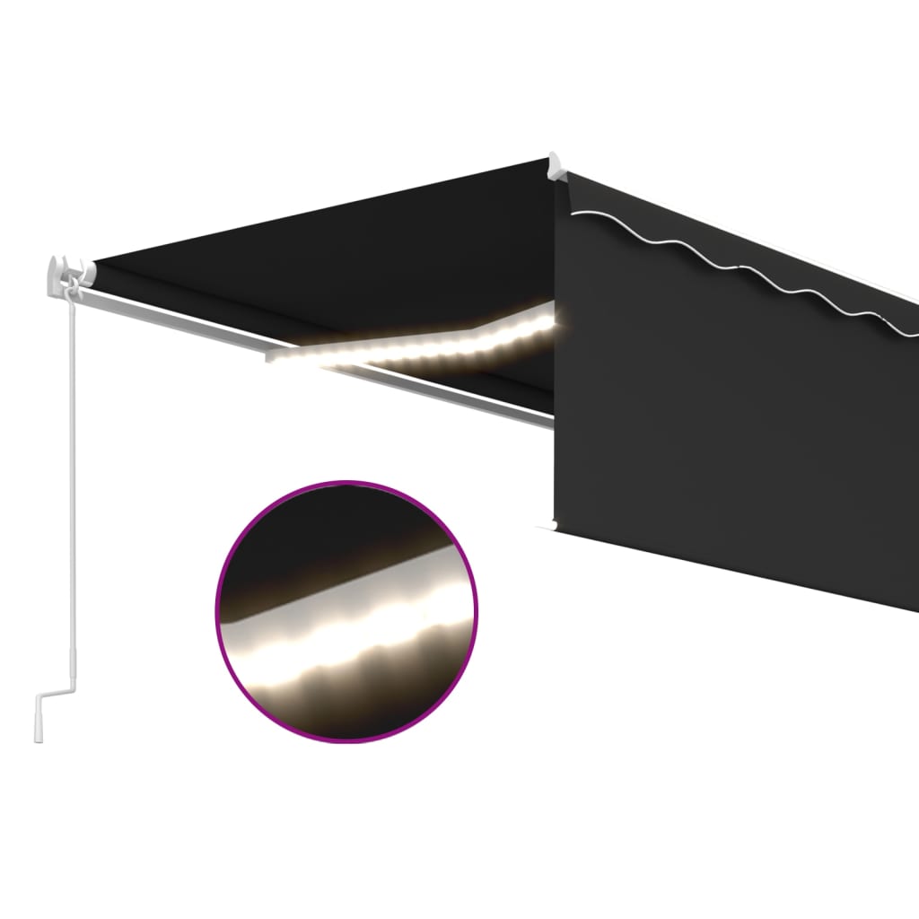 Markise Manuell Einziehbar mit Rollo & LED 5x3 m Anthrazit