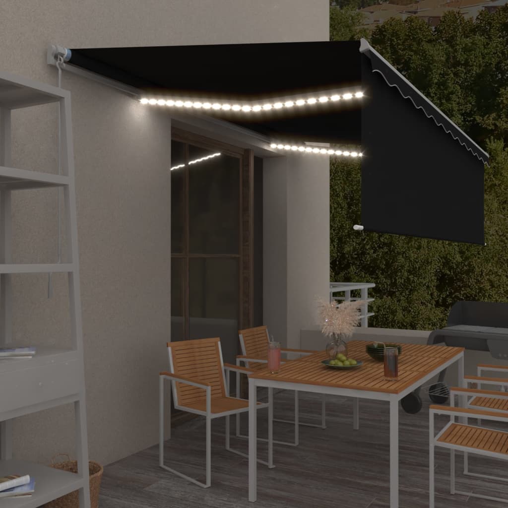 Markise Manuell Einziehbar mit Rollo & LED 5x3 m Anthrazit