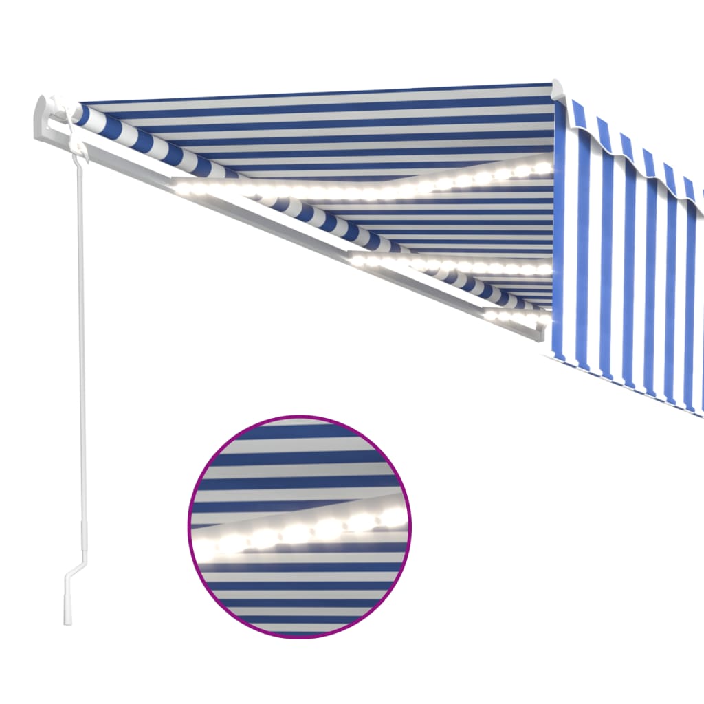 Markise Automatisch mit Rollo LED Windsensor 6x3m Blau Weiß