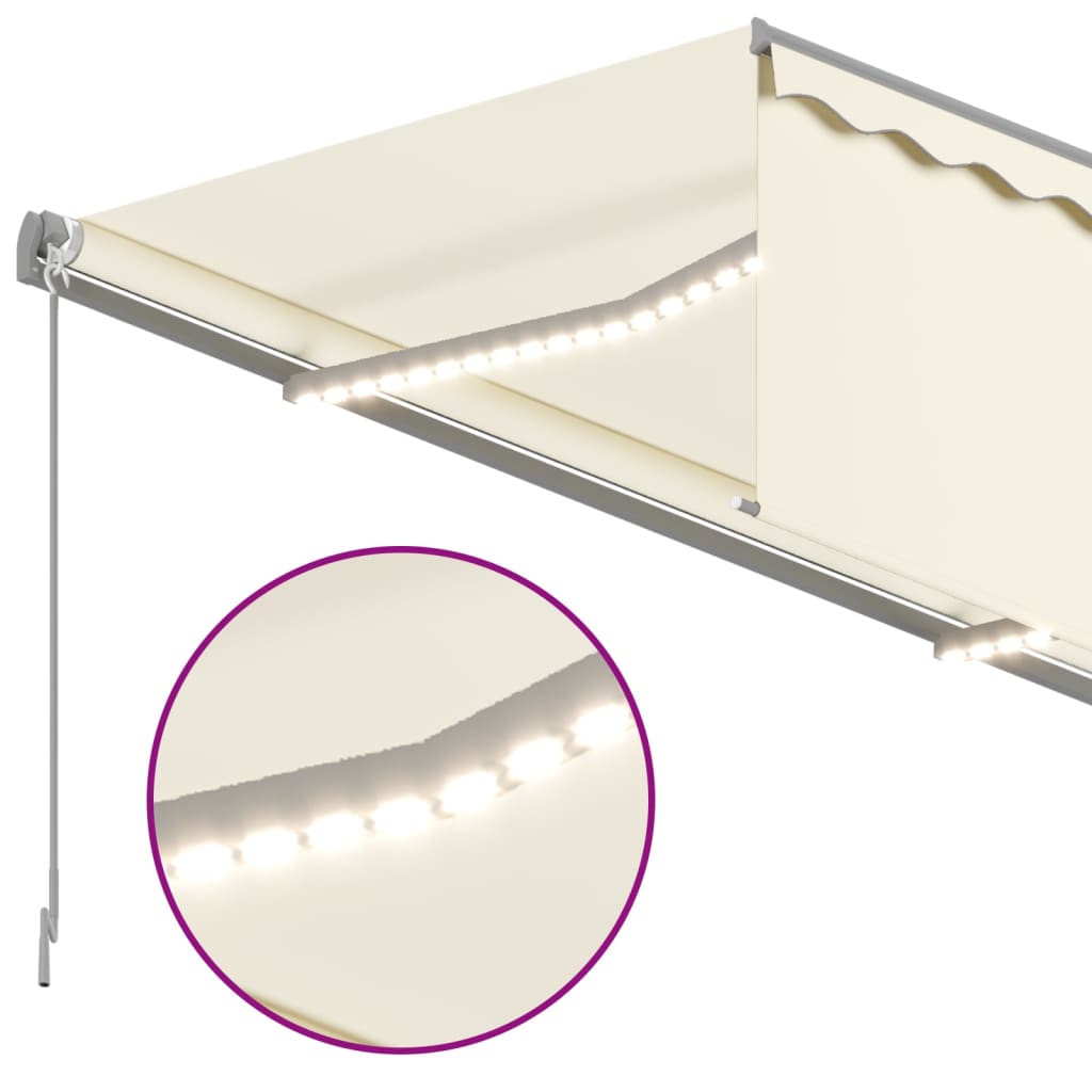 Markise Manuell Einziehbar mit Rollo & LED 3x2,5 m Creme