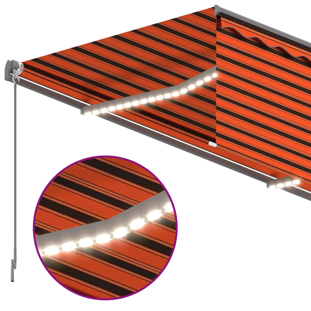 Markise Manuell Einziehbar mit Rollo & LED 3x2,5 m Orange Braun