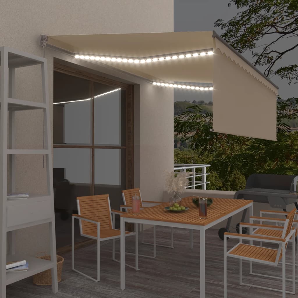 Markise Manuell Einziehbar mit Rollo & LED 4x3 m Creme