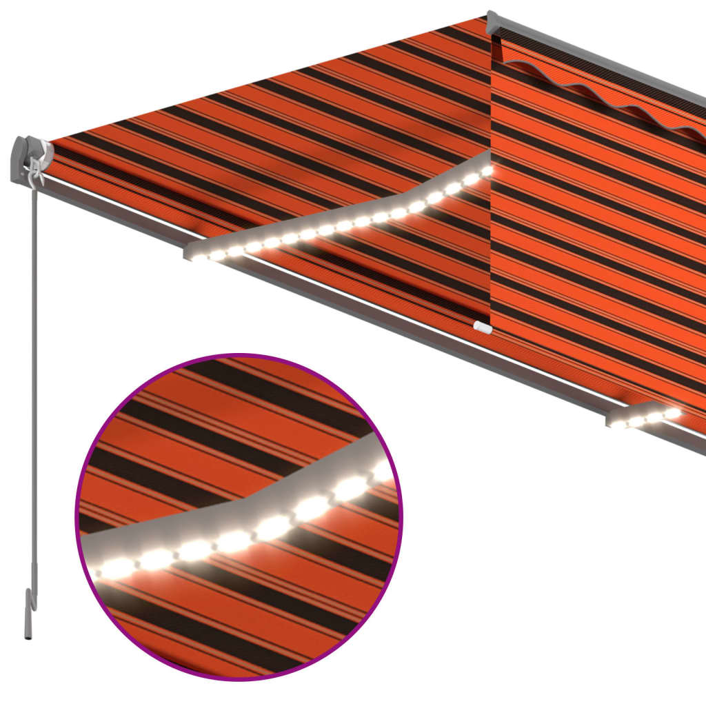 Markise Manuell Einziehbar mit Rollo & LED 4x3 m Orange Braun