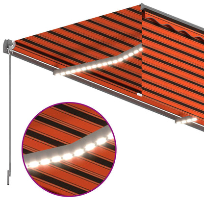 Markise Manuell Einziehbar mit Rollo & LED 4x3 m Orange Braun