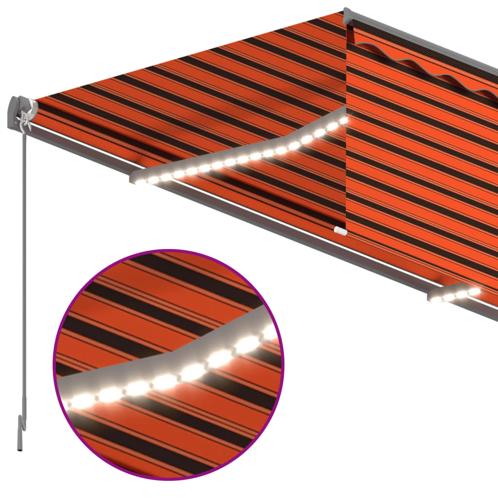Markise Automatisch mit Rollo LED Windsensor 4x3 m Orange Braun