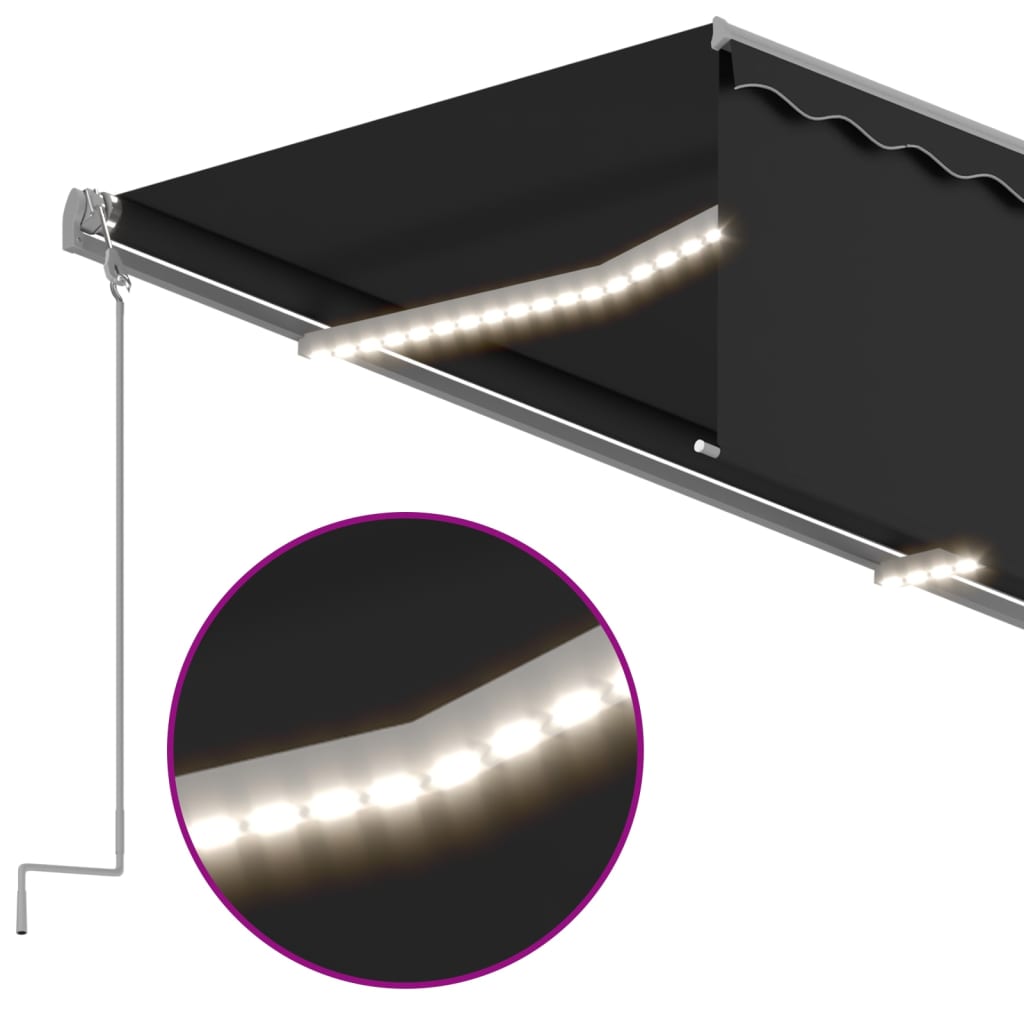Markise Manuell Einziehbar mit Rollo & LED 5x3 m Anthrazit