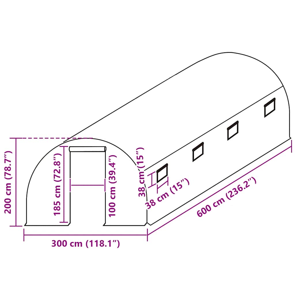 Ersatzabdeckung für Gewächshaus (18 m²) 300x600x200 cm Grün