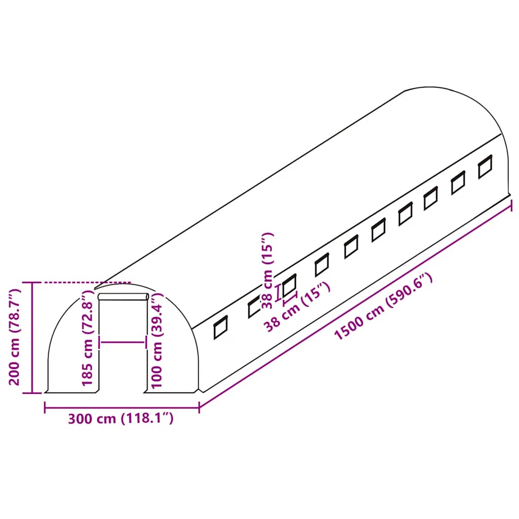 Ersatzabdeckung für Gewächshaus (45 m²) 300x1500x200 cm Grün