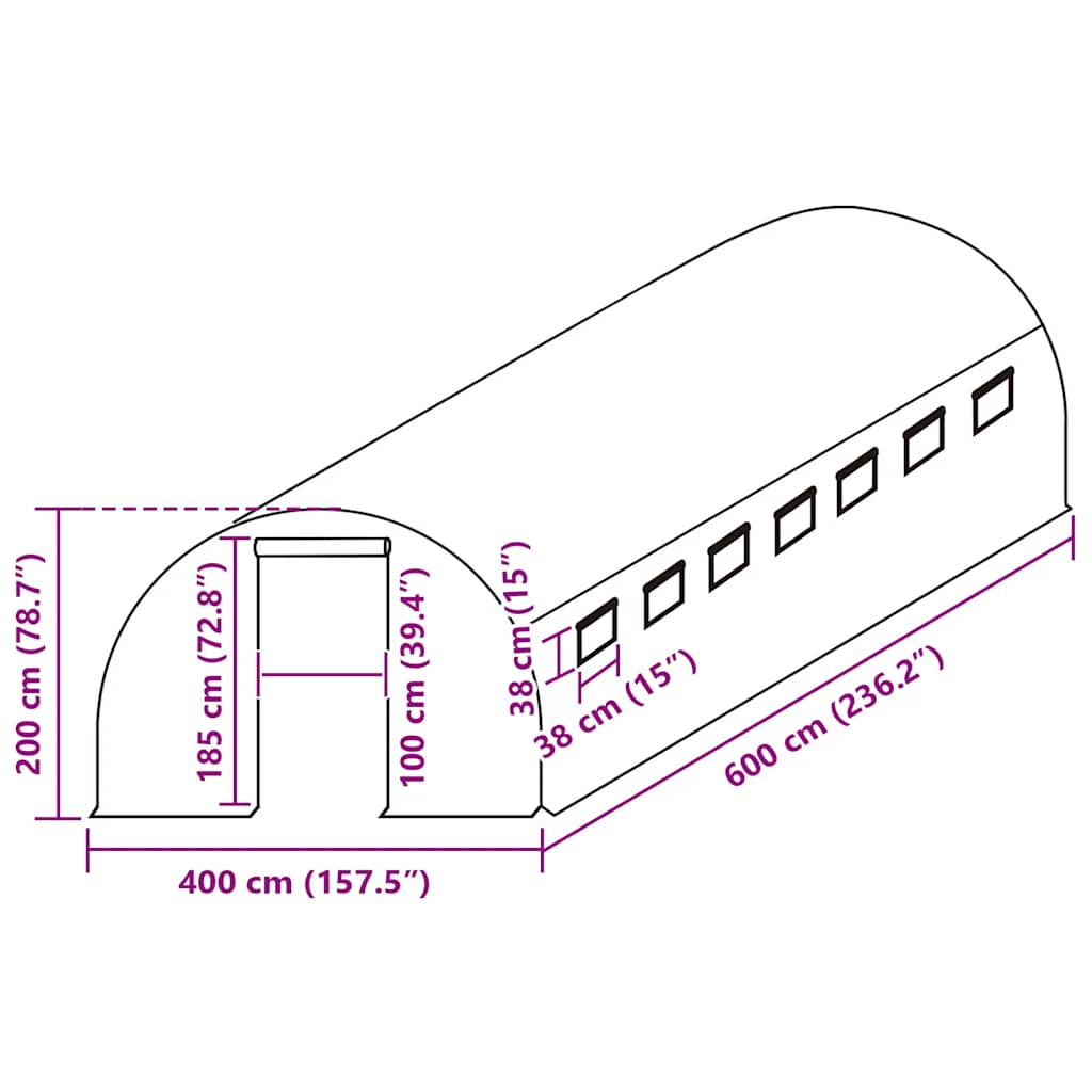 Ersatzabdeckung für Gewächshaus (24 m²) 400x600x200 cm Grün