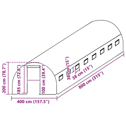 Ersatzabdeckung für Gewächshaus (32 m²) 400x800x200 cm Grün