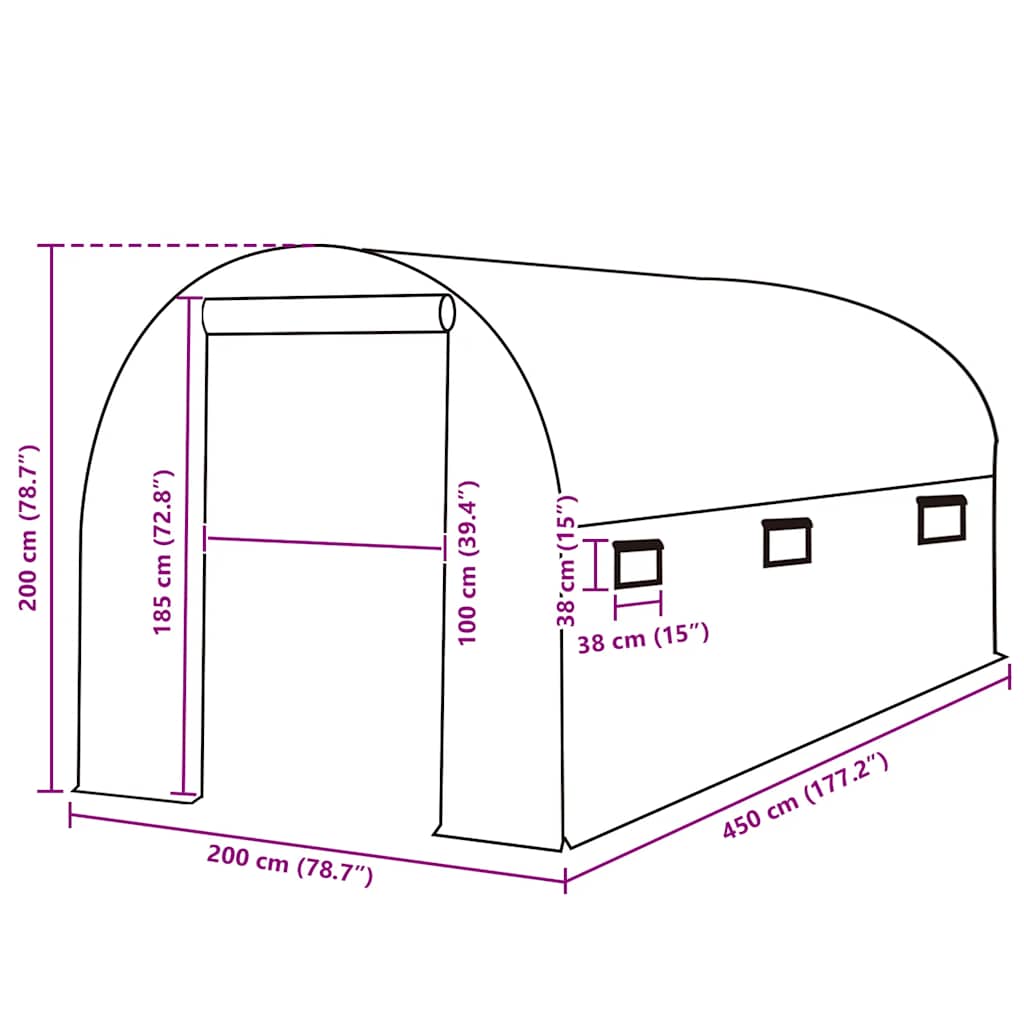Ersatzabdeckung für Gewächshaus (9 m²) 200x450x200 cm Grün