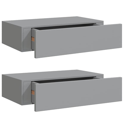 Wandregale mit Schubladen 2 Stk. Grau 40x23,5x10 cm MDF