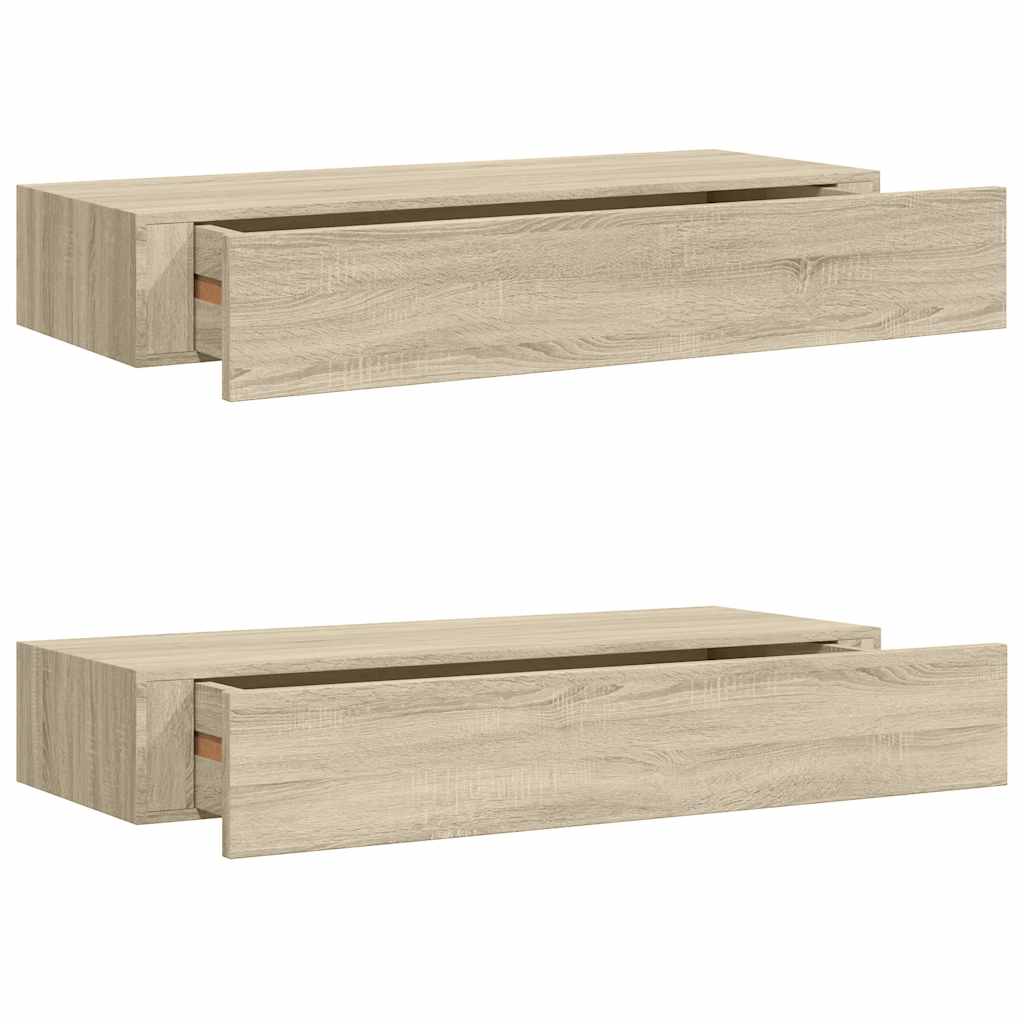 Wandregale mit Schubladen 2 Stk. Eichen-Optik 60x23,5x10 cm MDF