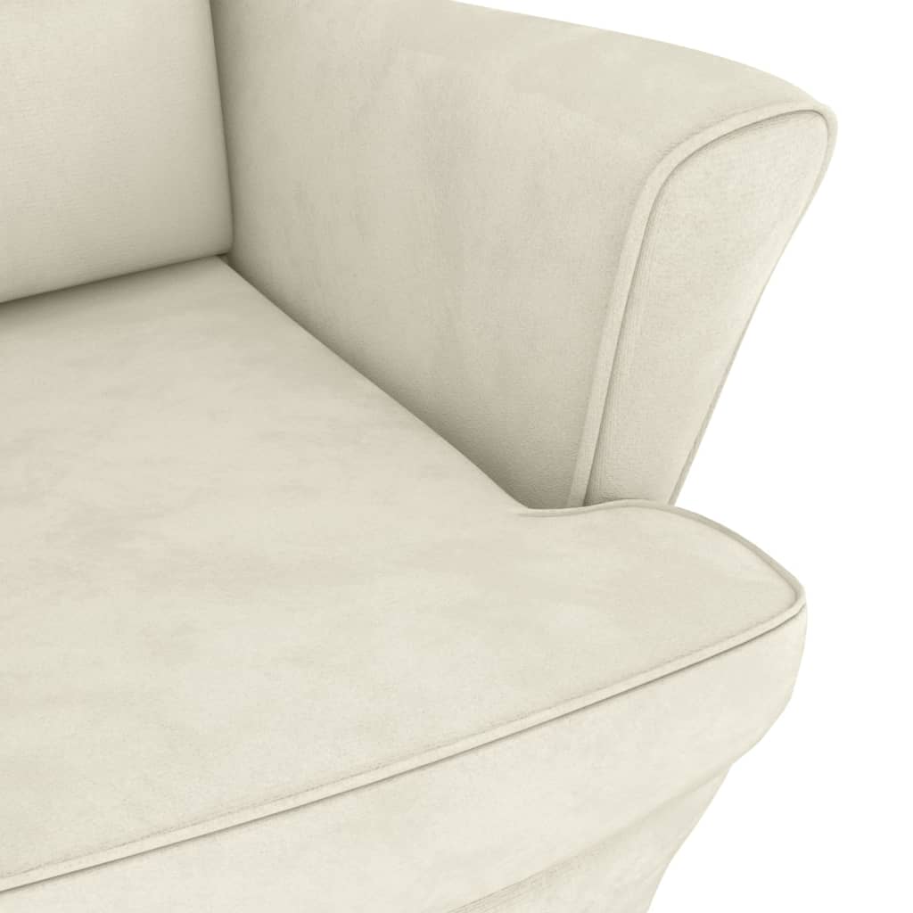 Schaukelstuhl Ohrensessel Creme Samt und Massivholz