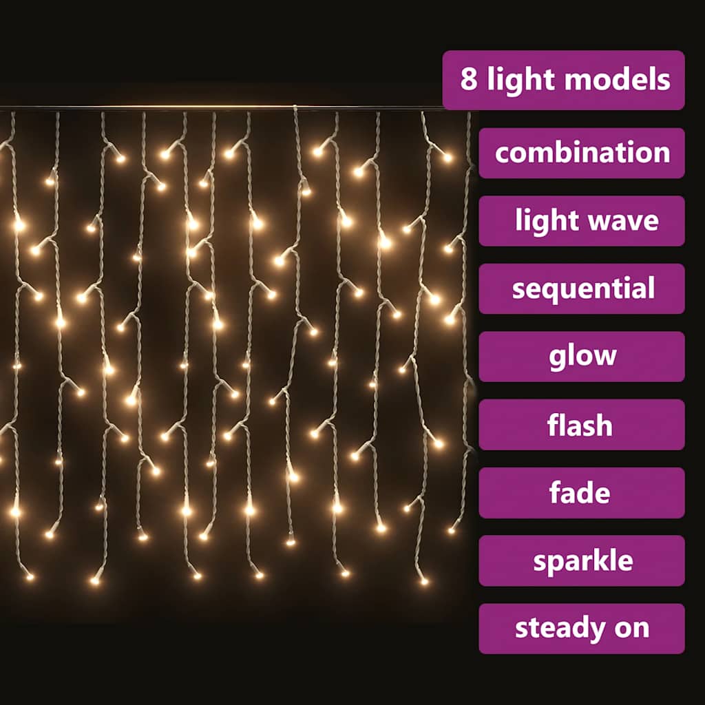 Lichtervorhang LED Eiszapfen 10 m 400 LED Warmweiß 8 Funktionen