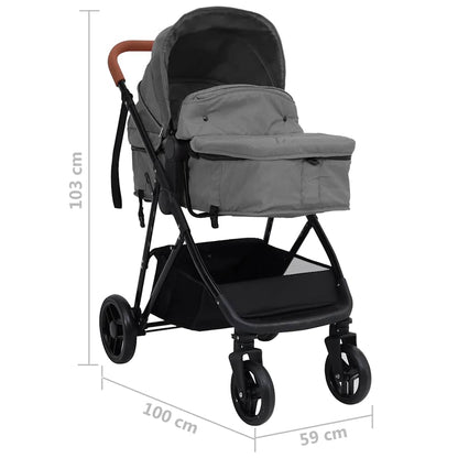 2-in-1 Kinderwagen Hellgrau und Schwarz Stahl