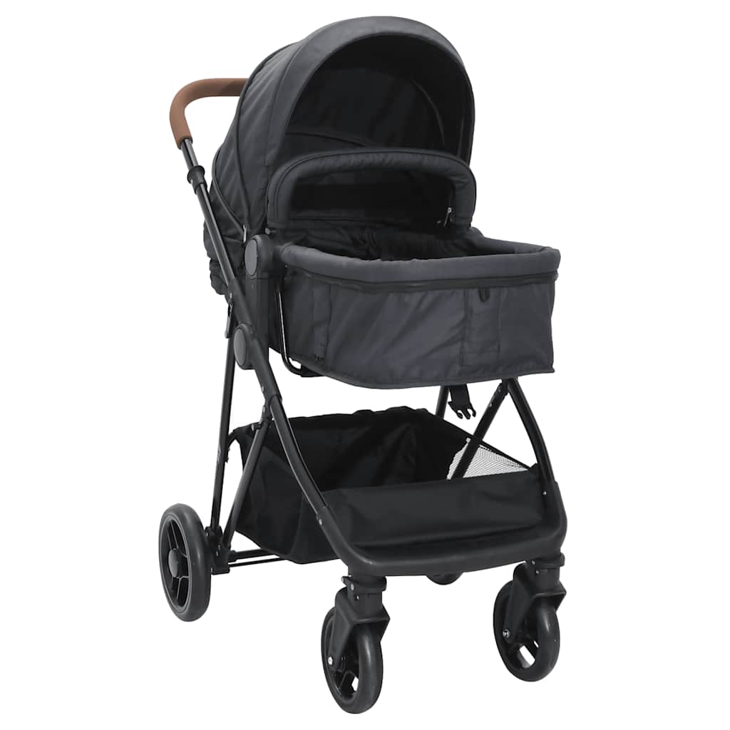 2-in-1 Kinderwagen Anthrazit und Schwarz Stahl