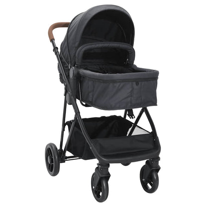2-in-1 Kinderwagen Anthrazit und Schwarz Stahl