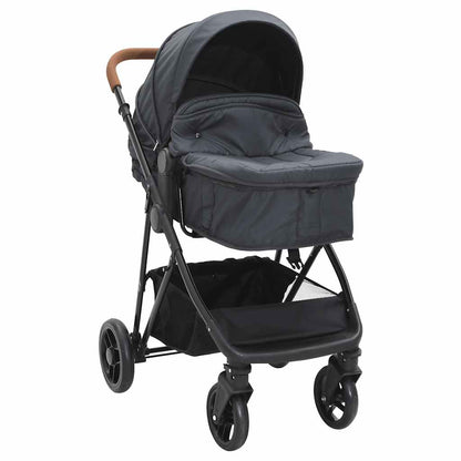 2-in-1 Kinderwagen Anthrazit und Schwarz Stahl
