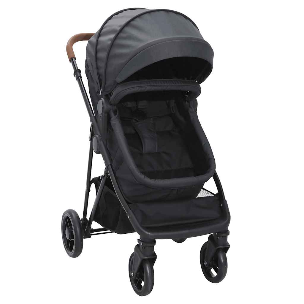 2-in-1 Kinderwagen Anthrazit und Schwarz Stahl