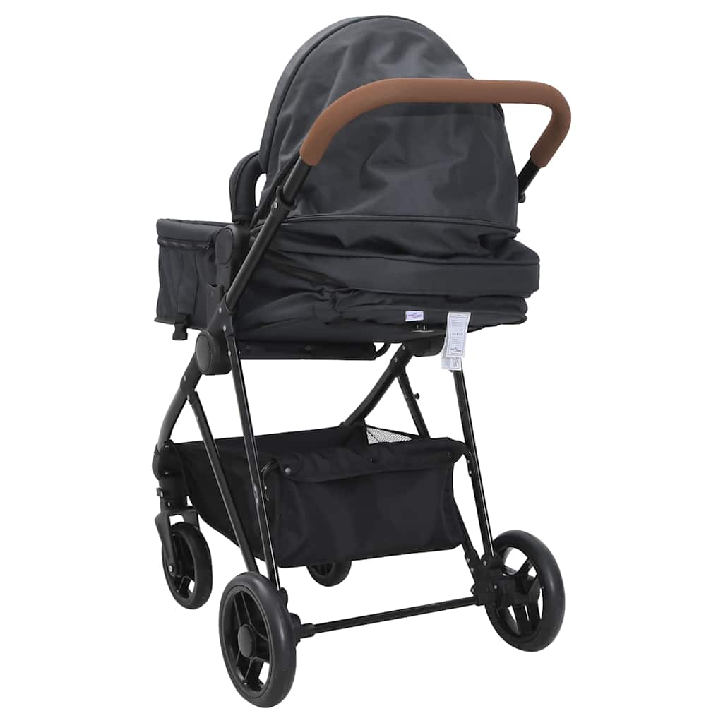 2-in-1 Kinderwagen Anthrazit und Schwarz Stahl