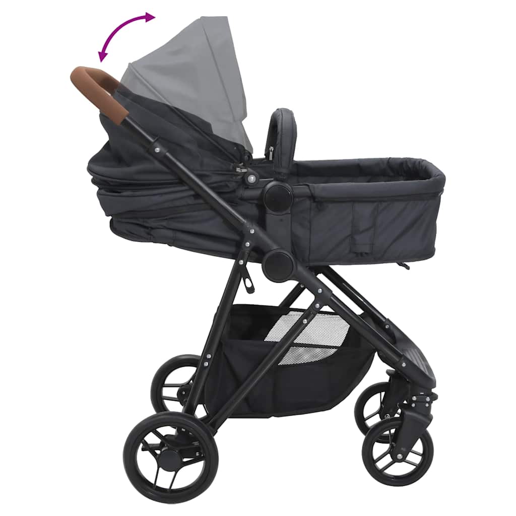 2-in-1 Kinderwagen Anthrazit und Schwarz Stahl